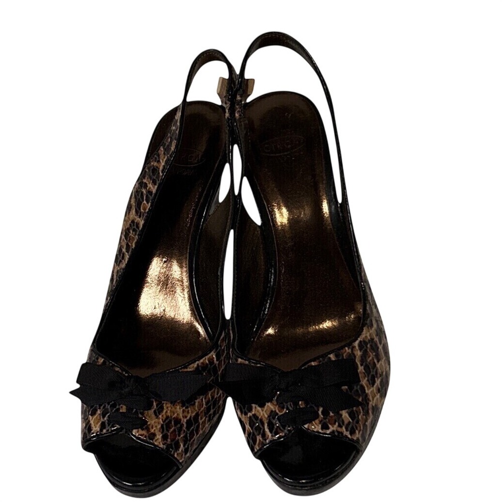 Circa Joan & David Womens 9.5M Snakeskin Print Wedge Peep Toe Bow Slingback Heel